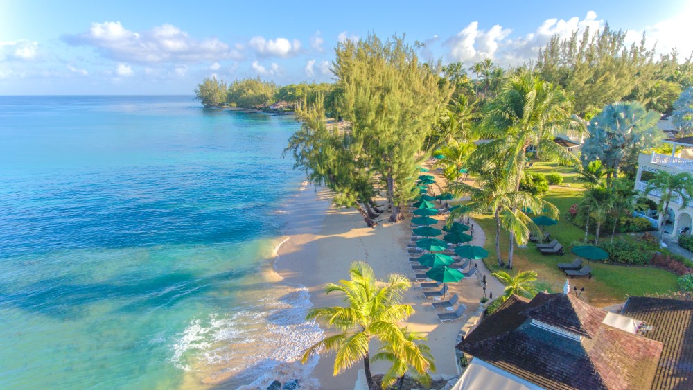 Aerial view of the beach at Coral Reef Club in Barbados