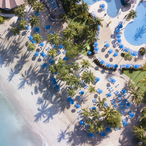 Beach and hotel overview at the St James Club Morgan Bay