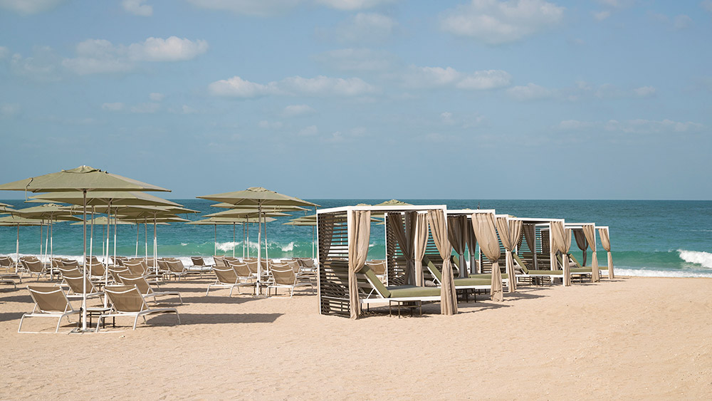 Beach Cabanas and sun loungers at Caesars Resort Bluewaters