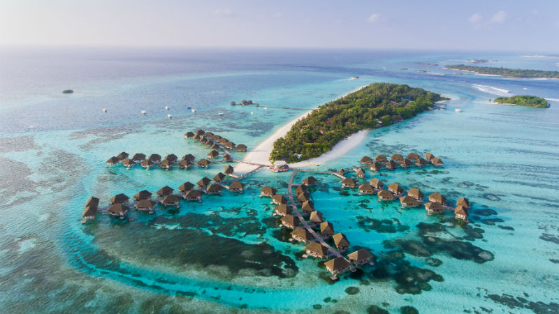 Aerial view of a resort in the Maldives