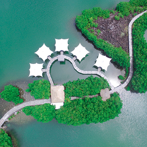 Aerial view of the Floating Restaurant at Constance Prince Maurice