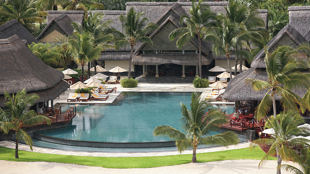 Aerial view of the infinity pool at Constance Prince Maurice