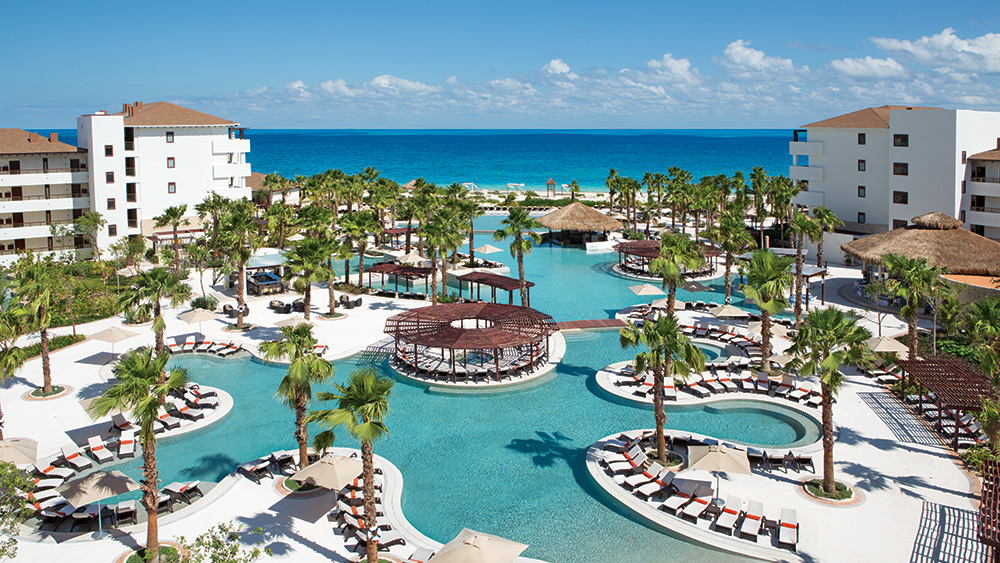 Aerial view of the pool & resort at Secrets Playa Mujeres