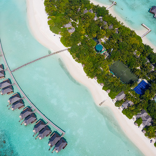 Aerial view of Veligandu Island Resort & Spa in the Maldives
