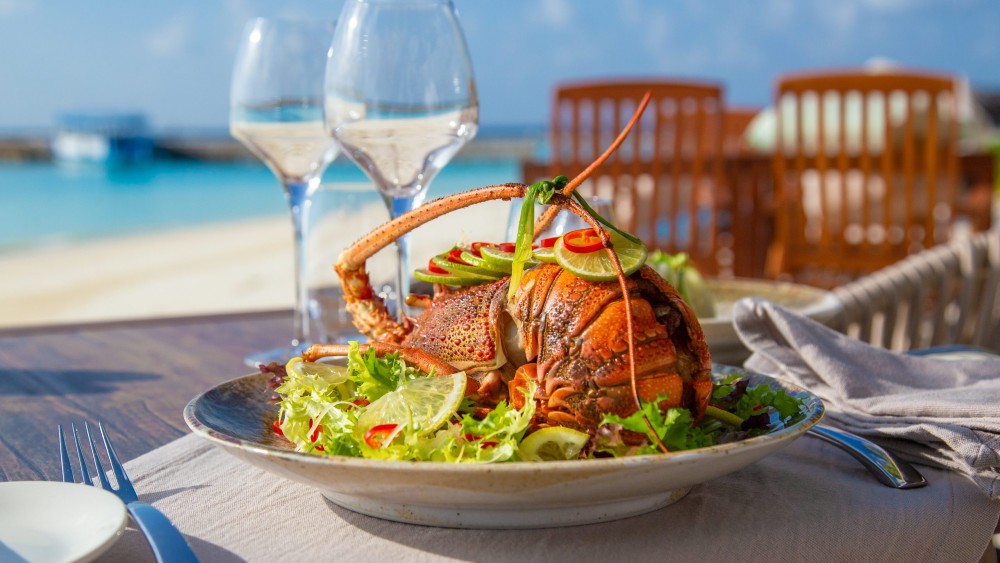 lobster salad at Veligandu Island Resort & Spa
