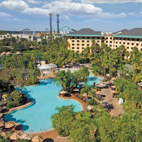 Aerial view of Loews Royal Pacific Resort and Universal Orlando