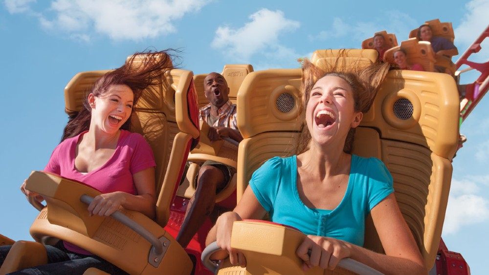 Women riding a rollercoaster at Hard Rock Hotel at Universal