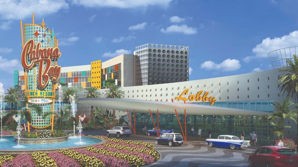 Stylised picture of the valet and entrance at Cabana Bay Beach Resort