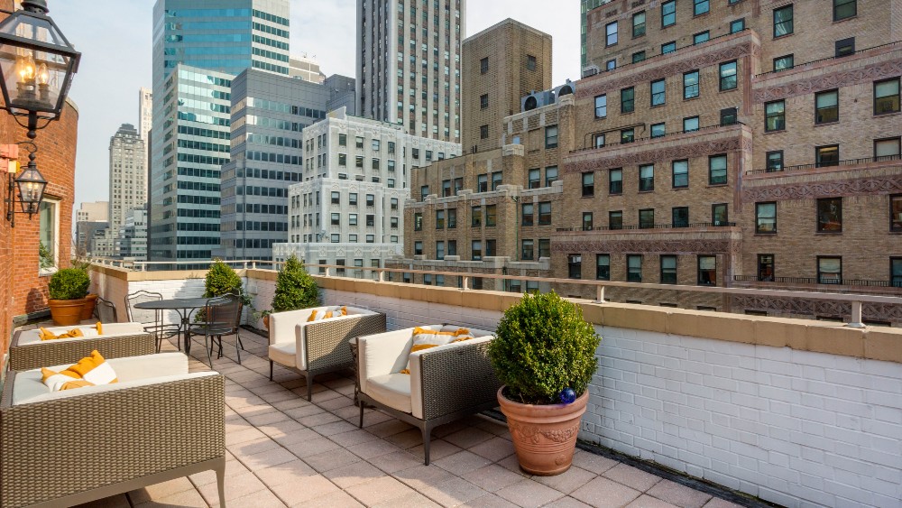 Terrace with New York skyline views at Omni Berkshire Place